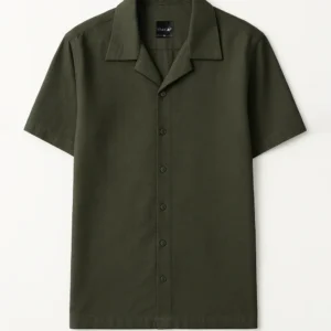 Olive Green Jacquard Cuban Collar Shirt