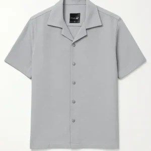 Glacier Grey Jacquard Cuban Collar Shirt